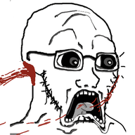 360 animated blood deformed glasses open_mouth scared series:spinnerz! soyjak spinning stubble subvariant:doctos subvariant:doctos_front subvariant:soyak_front tongue variant:soyak // 700x385 // 116.3KB