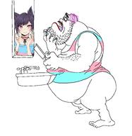 anime catgirl full_body glasses hair mirror mouth_open ren_and_stimpy shaving traced tranny transgender_flag troon variant:unknown // 1534x1573 // 277.3KB