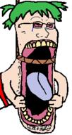 4chan anime arm bloodshot_eyes clothes crying glasses green_hair hair hand hanging holding_object open_mouth rope soyjak stretched_mouth stubble subvariant:sprokejak suicide tongue variant:soyak white_skin yellow_teeth yotsoyba // 184x348 // 21.8KB