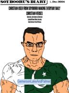 SoyBooru's_Diary_(NewspaperJewspaper) brown_hair closed_mouth cover crescent crescent_and_star eyes flag flag:pakistan gemersonlakeandpalmer_(user) muscles pakistan soyjak star_(symbol) subvariant:chudjak_front subvariant:muscular_chud text variant:chudjak vein white_skin // 1782x2379 // 812.6KB