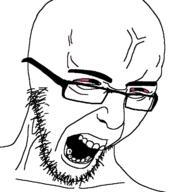 angry bloodshot_eyes glasses open_mouth soyjak stubble variant:unknown vein // 692x719 // 22.9KB