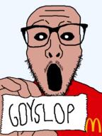 amerimutt black_sclera clothes glasses goyslop mcdonalds meta:tagme mutt open_mouth soyjak stubble variant:stbfcjak // 480x640 // 22.9KB