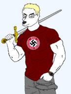 blue_eyes buff bwc fox fur furry glasses penis pol_(4chan) snout sonnenrad sword transparent_background trend:aryan variant:chudjak watch // 1514x2000 // 186.0KB