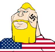 blue_eyes buff flag:united_states jawline meta:tagme_because_some_retarded_nulee_removed_them_all_like_the_pathetic_annoying_faggot_he_is mewing swastika trend:aryan variant:meximutt white_skin yellow_hair // 888x849 // 115.0KB