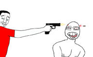2soyjaks blood bullet bullet_hole death glasses holding_gun holding_object holding_pistol murder nipple pistol shooting smile soyjak tongue variant:chudjak variant:quirkjak // 1000x615 // 49.3KB