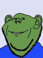 closed_mouth clothes ear frog green green_skin pepe smile soyjak stubble tshirt variant:impish_soyak_ears // 574x768 // 105.7KB