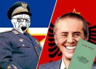 Enver_Hoxha PSR_Albania SFR_Yugoslavia albania bloodshot_eyes book clothes communism crying flag:albania flag:yugoslavia glasses josip_broz_tito military military_cap military_uniform open_mouth soyjak stalinism stubble suit suit_and_tie variant:soyak yugoslavia // 1080x771 // 1.5MB