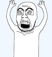 arms_up artist:keys eyebrows feralrants glasses raised_hand rantsona scared soyjak stubble subvariant:feralrants variant:feraljak // 710x768 // 23.7KB