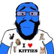 animal arm beard blue_skin calm cat closed_mouth clothes glasses heart i_love smile soyjak subvariant:science_lover text tshirt variant:markiplier_soyjak // 800x789 // 165.8KB
