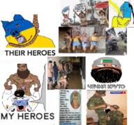 3soyjaks beard brown_hair brown_skin chechen chechnya clothes country cyrillic_text flag gay glasses hanging hat islam noose oink open_mouth pig piss rage_comic rope russia russo_ukrainian_war sex smile soyjak stubble subvariant:massjak subvariant:wholesome_soyjak suicide text ukraine ushanka variant:cobson variant:gapejak z_(russian_symbol) // 880x824 // 839.2KB