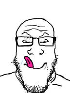 distorted eyelids glasses lick meta:the_fact_that_this_wasn't_posted_here_before_is_fucking_astonishing saliva stubble subvariant:sinister tongue variant:markiplier_soyjak // 600x800 // 109.4KB