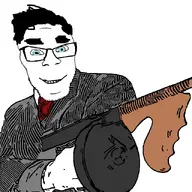 album_cover arm blue_eyes clothes gun hair hand holding_gun holding_object morrissey music musician smile tommy_gun variant:feraljak white_background // 640x640 // 130.2KB