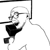 arm computer ear glasses hand open_mouth screen smug soyjak stubble variant:zoomer_on_computer // 696x701 // 22.4KB