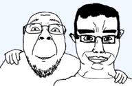 2soyjaks chud_troon_alliance ear friendship glasses hair hand happy looking_at_you series:trios_&_duos smile soyjak stubble subvariant:chudjak_front template transparent_background variant:bernd variant:chudjak // 834x541 // 18.1KB