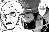 anime antenna attack_on_titan glasses gun orange_eyes reddit scared soyjak speech_bubble stubble subvariant:soyak_(concerned) text variant:soyak // 885x580 // 251.0KB