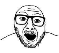 glasses mustache open_mouth soyjak stubble variant:pinkjak // 345x314 // 22.3KB