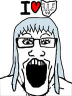 band_of_the_hawk berserk blue_hair eyelashes glasses griffith hair i_love open_mouth penis soyjak variant:markiplier_soyjak // 800x1068 // 211.9KB