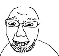 bald eyebrows glasses looking_at_you smile soyjak stubble variant:groomjak white_teeth wrinkles // 433x415 // 12.9KB