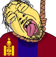 aliased asian buck_teeth crying flag:mongolia glasses hair hanged hanging mongol mongolia mongoloid rope slant_eyes stubble sweat_stain tongue variant:bernd yellow_skin yellow_teeth // 768x786 // 39.8KB