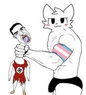 armband boykisser boykissersilly_cat choking crying flag flag:nazi_germany flag:transgender_pride_flag long_neck muscles nazism strangling tongue trans_rights turkiye variant:chudjak white_skin why_you_little // 1992x2204 // 304.9KB
