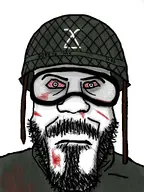 1488 army art background beard blood blood_from_nose blood_on_face bloodshot_eyes closed_mouth clothes dark drawing drawn_background eyebags eyebrows eyes face goggles green head helmet looking_at_viewer looking_at_you military military_uniform moustache net nose olive red_eyes scar shadow soldier stare thousand_yard_stare thrembo uniform variant:markiplier_soyjak war white_background white_skin // 2400x3200 // 1.5MB