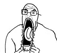 arm glasses hand open_mouth soyjak stretched_mouth stubble variant:unknown // 636x592 // 27.5KB