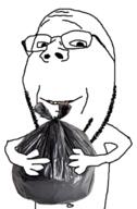 arm bag closed_mouth garbage glasses hand holding_object plastic_bag smile soyjak stubble subvariant:wholesome_soyjak trash variant:gapejak // 485x737 // 229.3KB