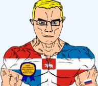 animal arm award bear bhutan bible blue_eyes buff christianity closed_mouth clothes crown eastern_orthodox eyes_like_the_o-o-cean flag flag:perm_krai flag:russia forest glasses hair krai orthodox_cross perm_krai polar_bear russia soyjak subvariant:chudjak_front subvariant:muscular_chud text transparent transparent_background tshirt variant:chudjak vein yellow_hair // 1059x929 // 73.6KB