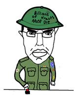 angry arm brodie_helmet button closed_mouth clothes ear glasses hair hand helmet military millions_must_die orthodox_cross soyjak subvariant:chudjak_front text variant:chudjak world_war_1 // 453x540 // 66.8KB