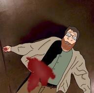 beard blood closed_eyes closed_mouth crying dead eyes_closed glasses gunshot gunshot_wound its_over laying_down soyjak stubble tear text variant:markiplier_soyjak walter_white wound // 1088x1080 // 77.2KB