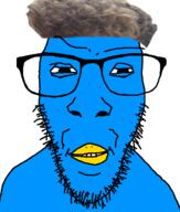 acne beak blue_skin closed_mouth glasses open_mouth series:x_inmigrants soyjak stubble twitter variant:dylanjak zoomer_hair // 552x650 // 109.0KB
