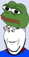 artist:xJanny clothes costume frog glasses green_skin hair nate pepe smile stubble subvariant:wholesome_soyjak variant:gapejak yellow_hair // 600x1150 // 27.0KB