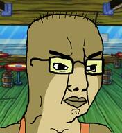 angry bubble_bass cartoon closed_mouth clothes glasses hair sleeveless_shirt soyjak spongebob_squarepants variant:chudjak // 735x802 // 118.2KB