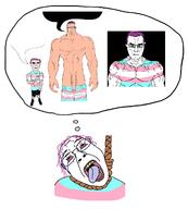 4soyjaks angry bloodshot_eyes blue_eyes buff closed_mouth clothes crying ear full_body glasses hair hanging nsfw open_mouth penis purple_hair rope soyjak speech_bubble speech_bubble_empty subvariant:chudjak_front subvariant:muscular_chud subvariant:unbotheredchud suicide thought_bubble tongue variant:bernd variant:chudjak vein white_skin yellow_teeth // 1426x1587 // 329.1KB