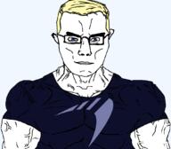 GNULinux aryan blond blue_eyes blue_shirt buff chud glasses linux-libre parabola parabola_linux subvariant:chudjak_front subvariant:muscular_chud technology variant:chudjak // 1059x929 // 41.9KB