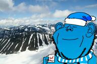 arm blue_skin calm closed_eyes closed_mouth clothes cloud cup ear holding_object hot_cocoa irl_background kenny_g mountain mug music nightcap scarf sky smile snow songbird soyjak steam stubble text variant:impish_soyak_ears video // 1080x720, 172.7s // 73.6MB