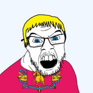 blue_eyes clothes country flag flag:zaporizhzhia_oblast_(ukraine) glasses hair mustache open_mouth russia soyjak stubble teeth text transparent transparent_background ukraine variant:feraljak yellow_hair zaporizhzhia_oblast // 1500x1500 // 245.6KB