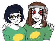 2soyjaks blush clothes dual_persona female friendship glasses hair oekaki smile variant:sproketan // 1024x768 // 374.7KB