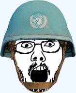 combat_helmet cropped glasses head helmet looking_at_you open_mouth soyjak stubble united_nations variant:unjak // 400x489 // 204.9KB