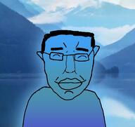 blue blue_skin calm closed_eyes closed_mouth ear glasses hair irl_background lips smile soyjak subvariant:pol_face variant:chudjak // 755x711 // 303.5KB