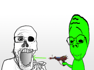 alien glasses green_skin laser open_mouth raygun skeleton subvariant:rand subvariant:wholesome_soyjak variant:gapejak variant:markiplier_soyjak // 2000x1500 // 1.3MB