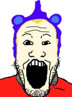 clothes hat no_glasses open_mouth persona_4 shin_megami_tensei soyjak stubble suit teddie variant:markiplier_soyjak white_skin // 691x935 // 162.6KB