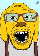 dog ear glasses janny mustache open_mouth push_pin soyjak sticky suspenders variant:punkjak yellow_skin // 918x1306 // 54.0KB