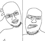 2soyjaks arm closed_mouth glasses grin hand open_mouth soyjak stubble variant:unknown // 1021x933 // 44.1KB