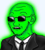 artist:doddermod central_intelligence_agency clothes ear glasses glowing green_skin necktie open_mouth radioactive scared soyjak stubble subvariant:soyak_(concerned) suit sunglasses transparent transparent_background variant:soyak // 850x950 // 422.2KB