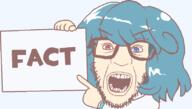 angry anime arm blue_hair clothes fact glasses gyate_gyate hair hand heterochromia open_mouth pointing series:gyatejaks stubble touhou tranny_artstyle variant:nerdjak video_game // 818x466 // 19.3KB