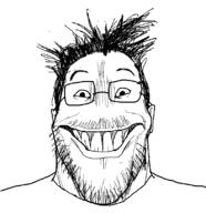 clothes ear glasses grin hair mustache no_nose redraw smile soyjak stubble variant:markiplier_soyjak // 783x807 // 20.4KB