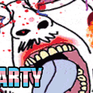 animated arm blood bloodshot_eyes crying dead full_body glasses gun hair hand hanging i_love leg meta:banner mustache open_mouth purple_hair rope shot smile soyjak soyjak_party stubble suicide text tranny variant:bernd // 600x200 // 3.6MB