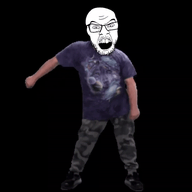animated dance glasses irl jack_black open_mouth soyjak stubble variant:feraljak // 600x338 // 551.5KB