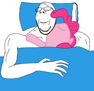 arm blanket blue130 buff closed eyes glasses hand my_little_pony pillow pinkie_pie sleeping smile soyjak stubble subvariant:wholesome_soyjak swolesome variant:gapejak // 2059x2000 // 182.4KB